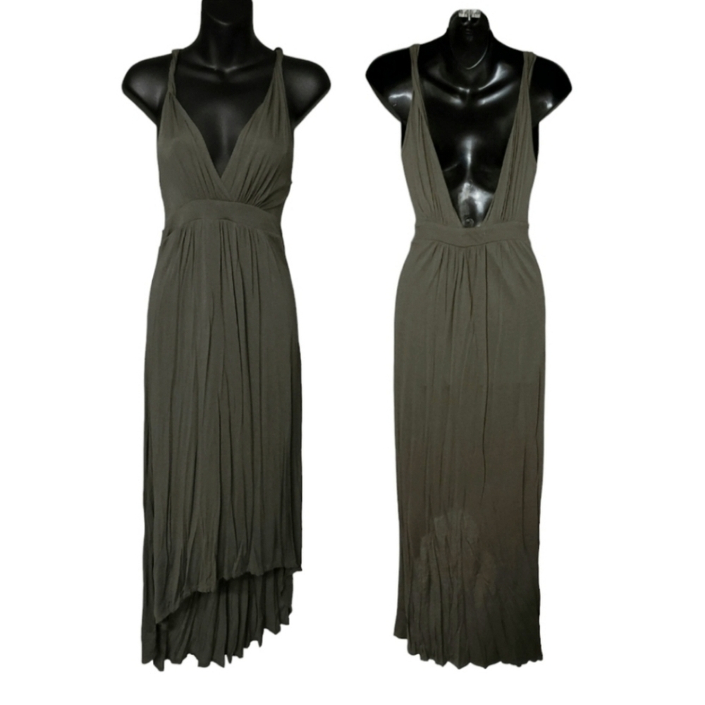 Matty M Olive Green High-Low Maxi Dress